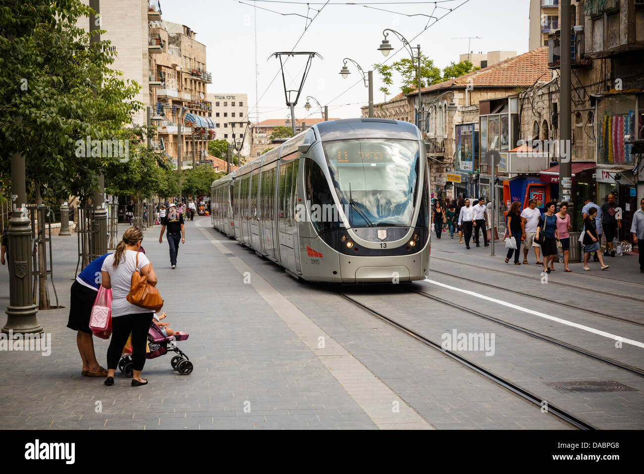 Tramway à Jaffa Street, Jérusalem, Israël, Moyen Orient Banque D'Images