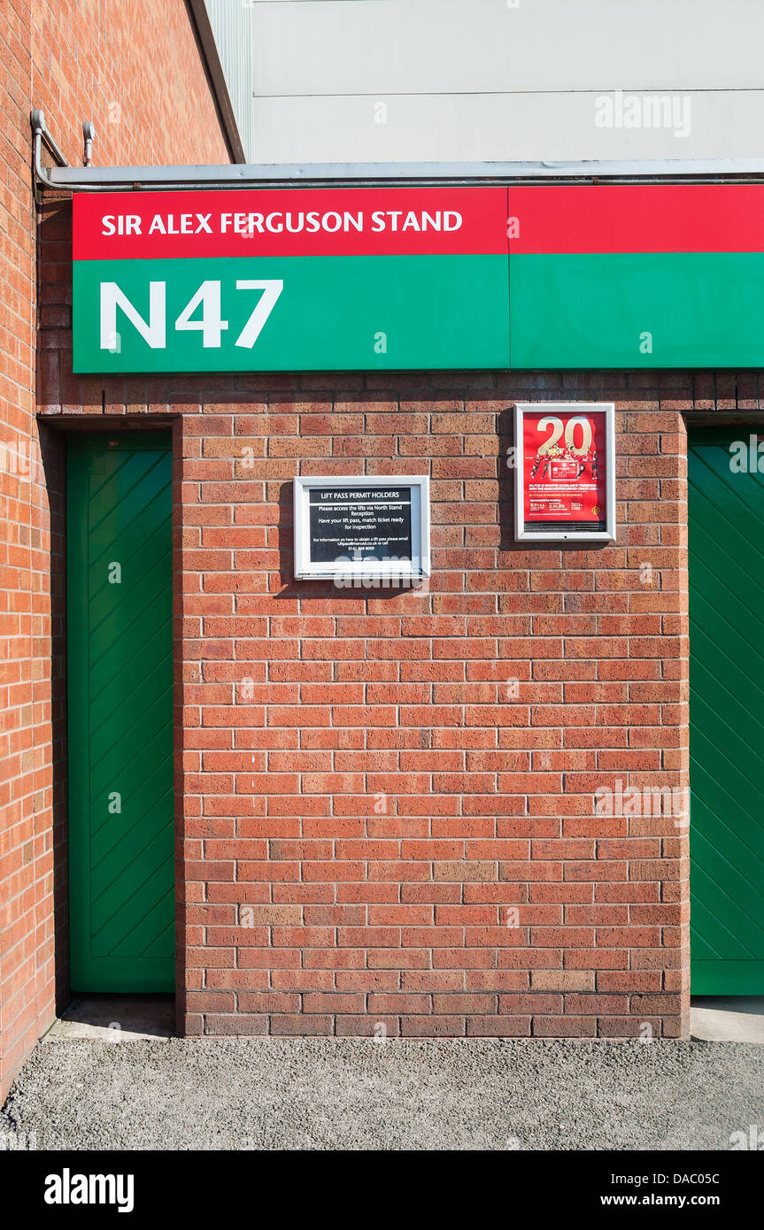 Sir Alex Ferguson, stand, Old Trafford, Manchester Banque D'Images