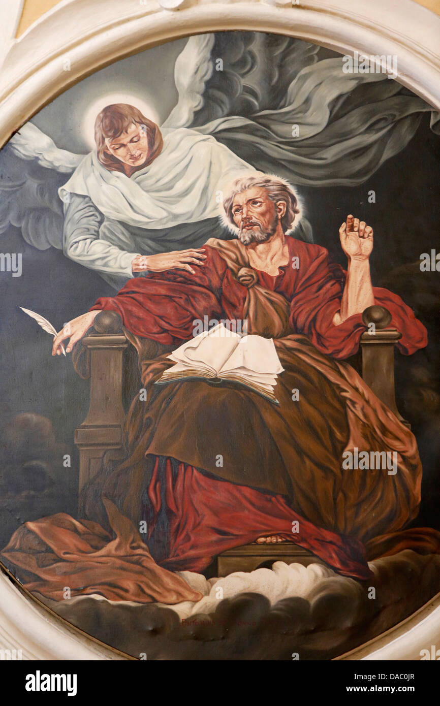 Tableau représentant l'évangéliste Matthieu dans Nativita Beata Vergine Maria church, Tricase, Lecce, Pouilles, Italie, Europe Banque D'Images