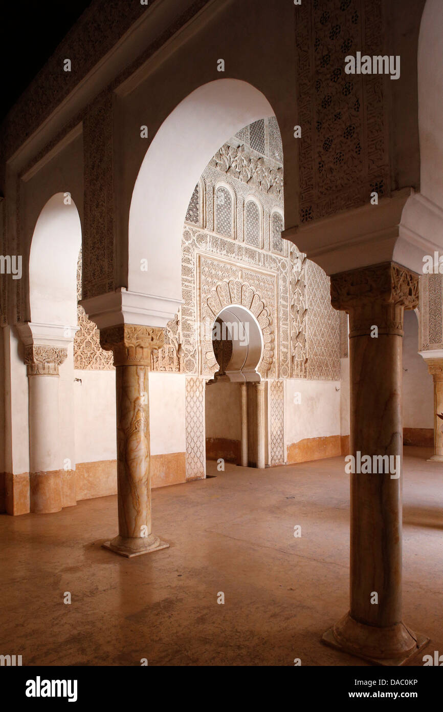 Medersa Ben Youssef, à l'origine une école religieuse fondée par Abou el Hassan, Site de l'UNESCO, Marrakech, Maroc Banque D'Images