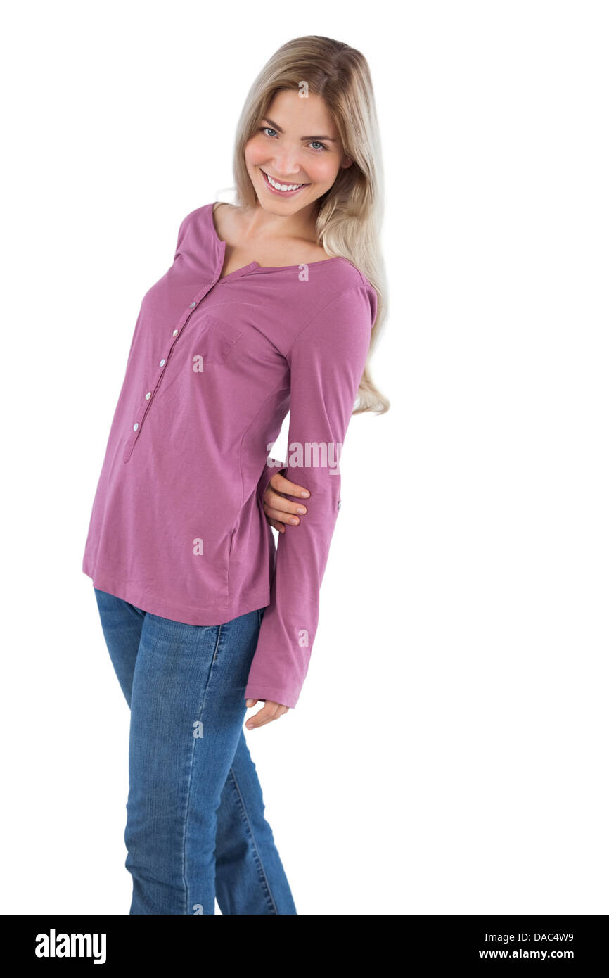 Smiling woman posing for the camera Banque D'Images