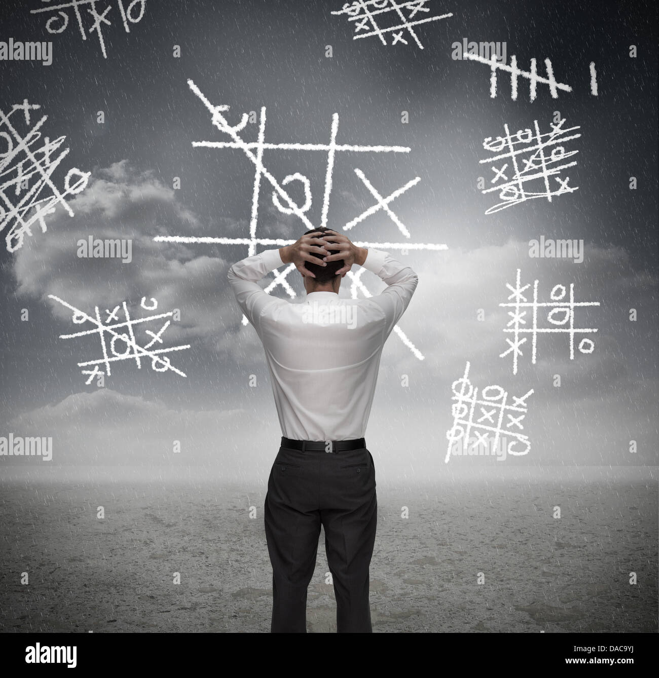 Homme anxieux de perdre à zéros et traverse Banque D'Images