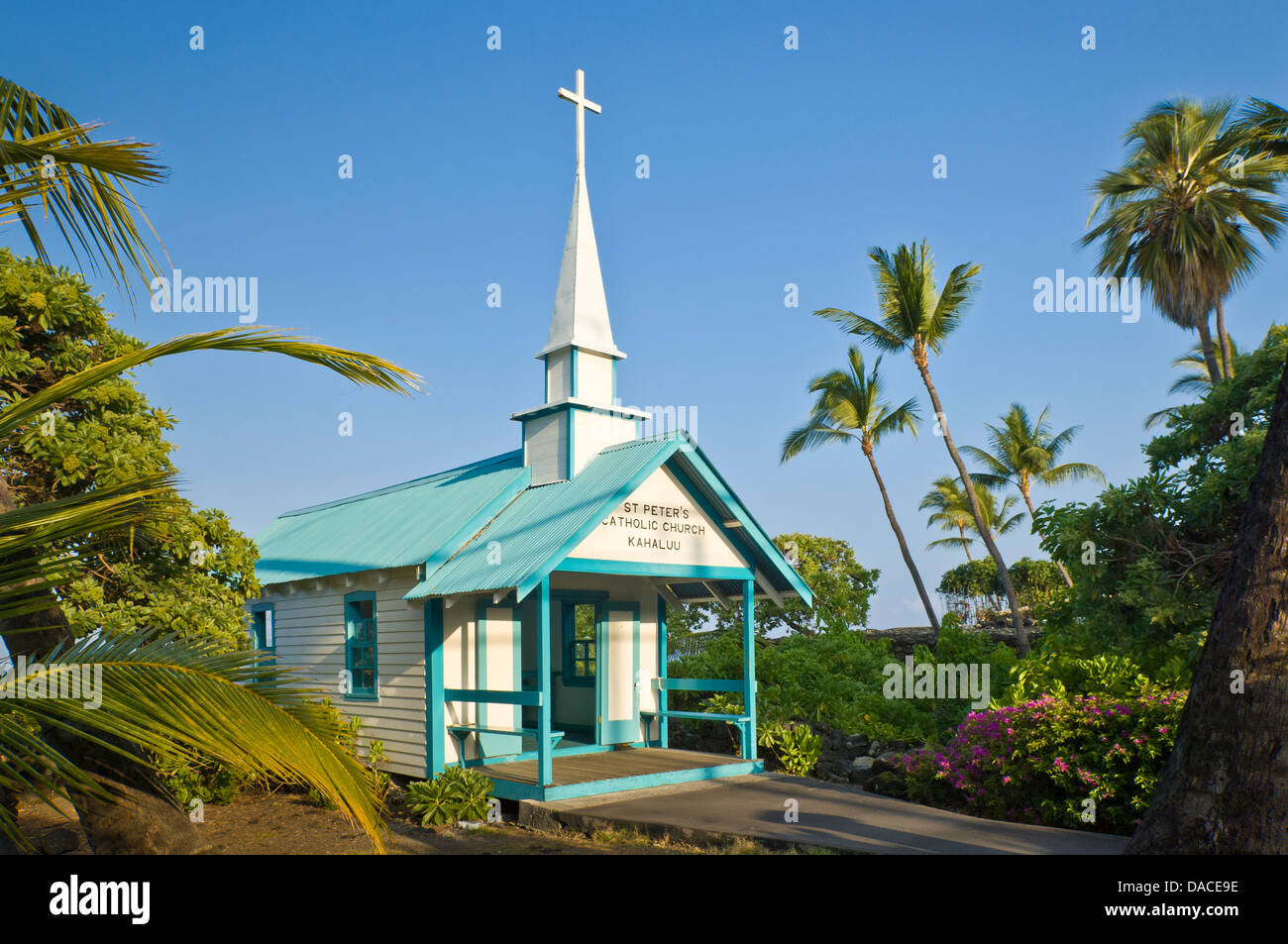 L'Église catholique ; Kahaluu, Kona, Hawaï. Banque D'Images