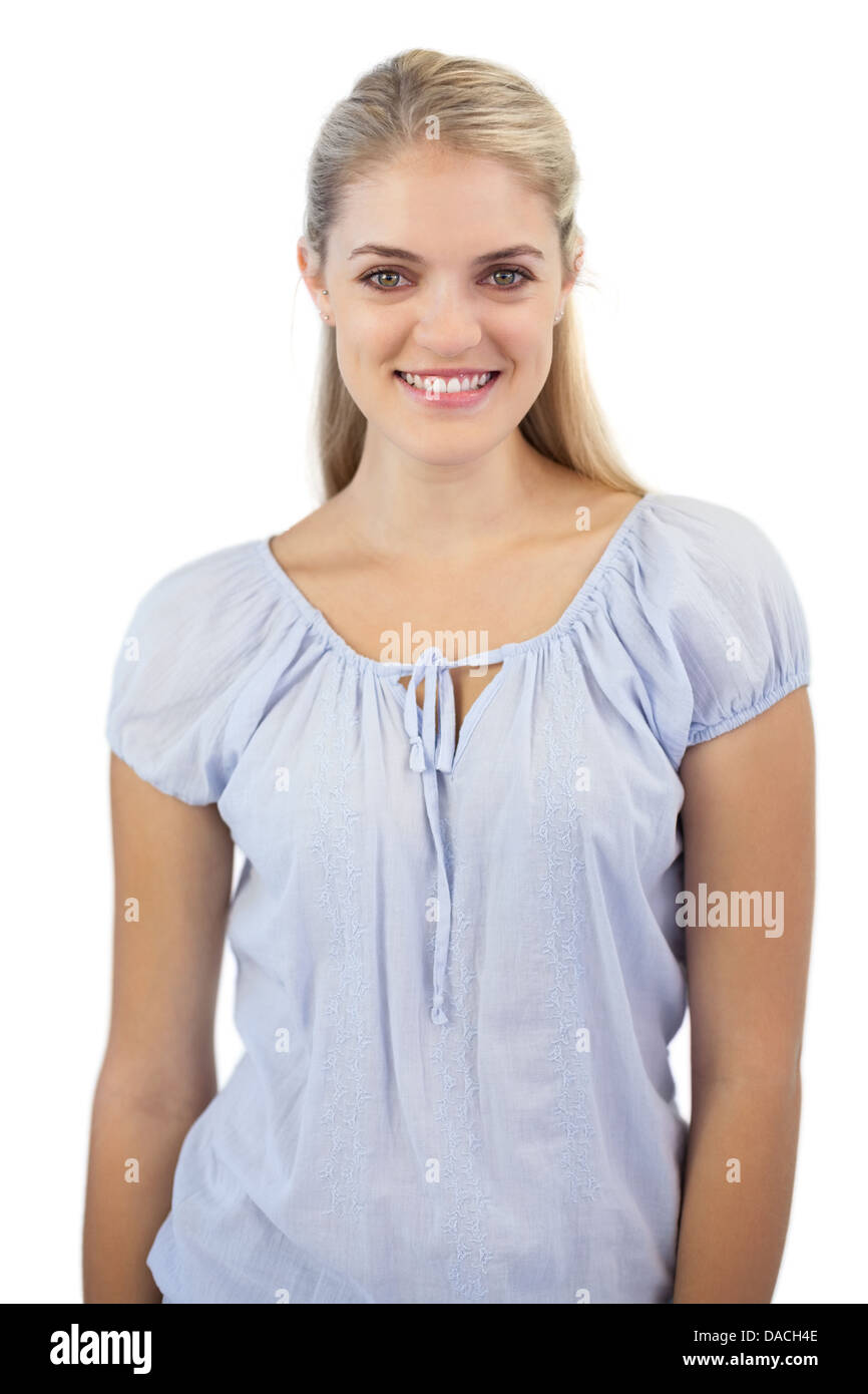 Gorgeous blonde woman smiling at camera Banque D'Images