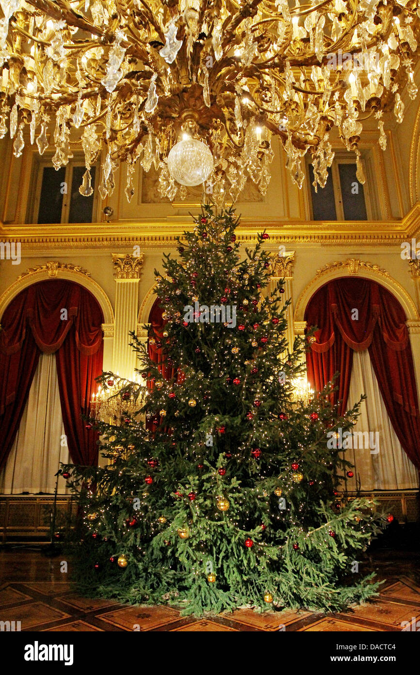 Un arbre de Noël décore la chambre d'un concert de Noël, en présence de la famille royale belge et qui a eu lieu au Palais Royal de Bruxelles, Belgique, 14 décembre 2011. Le Philharmonia Orchestra effectué dans la soirée. Photo : Patrick van Katwijk Pays-bas / OUT Banque D'Images
