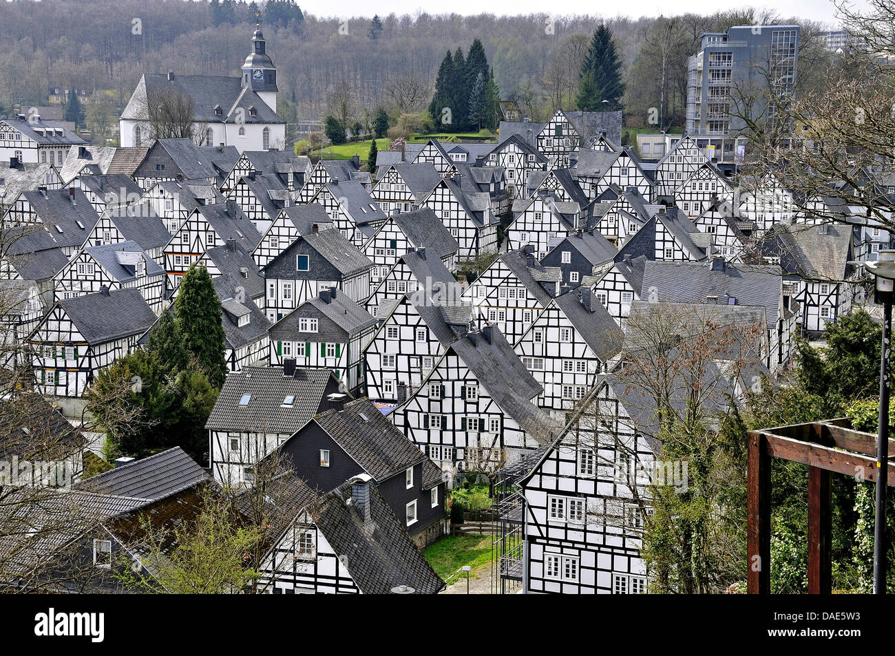 Maisons à colombages dans la vieille ville historique, Alte Vacances, en Allemagne, en Rhénanie du Nord-Westphalie, Siegerland, Freudenberg Banque D'Images