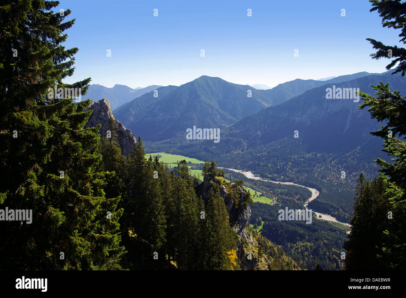 Vue depuis Brunnenkopf à Alpes, Ester montagnes en arrière-plan, l'Allemagne, Bavière, Oberbayern, Haute-Bavière Banque D'Images