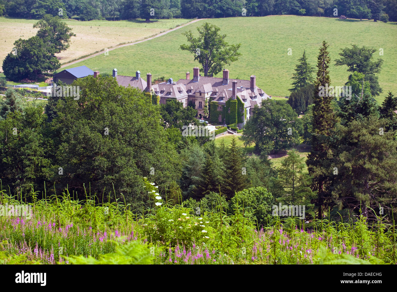 Vue sur Llangoed Hall Country House Hotel de luxe près du village de Llyswen Powys Pays de Galles UK Banque D'Images