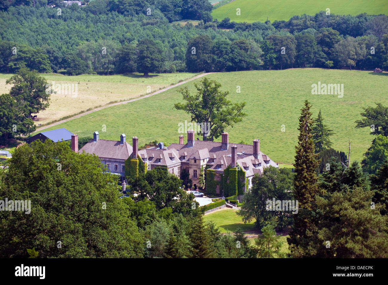 Vue sur Llangoed Hall Country House Hotel de luxe près du village de Llyswen Powys Pays de Galles UK Banque D'Images
