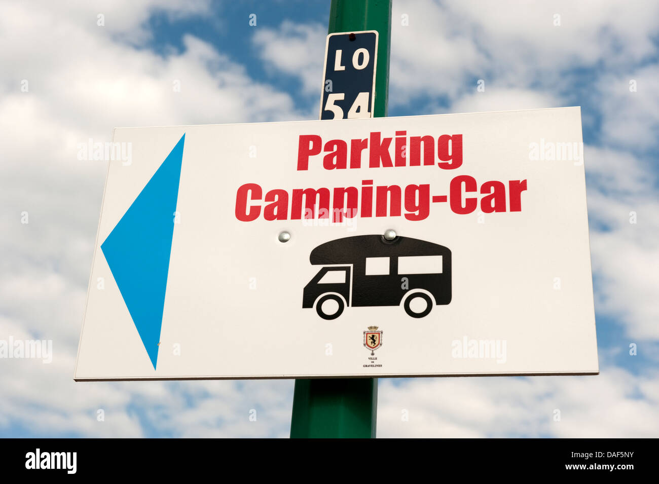 Parking Camping Car, Motor Home Camping signe le camping-car Banque D'Images