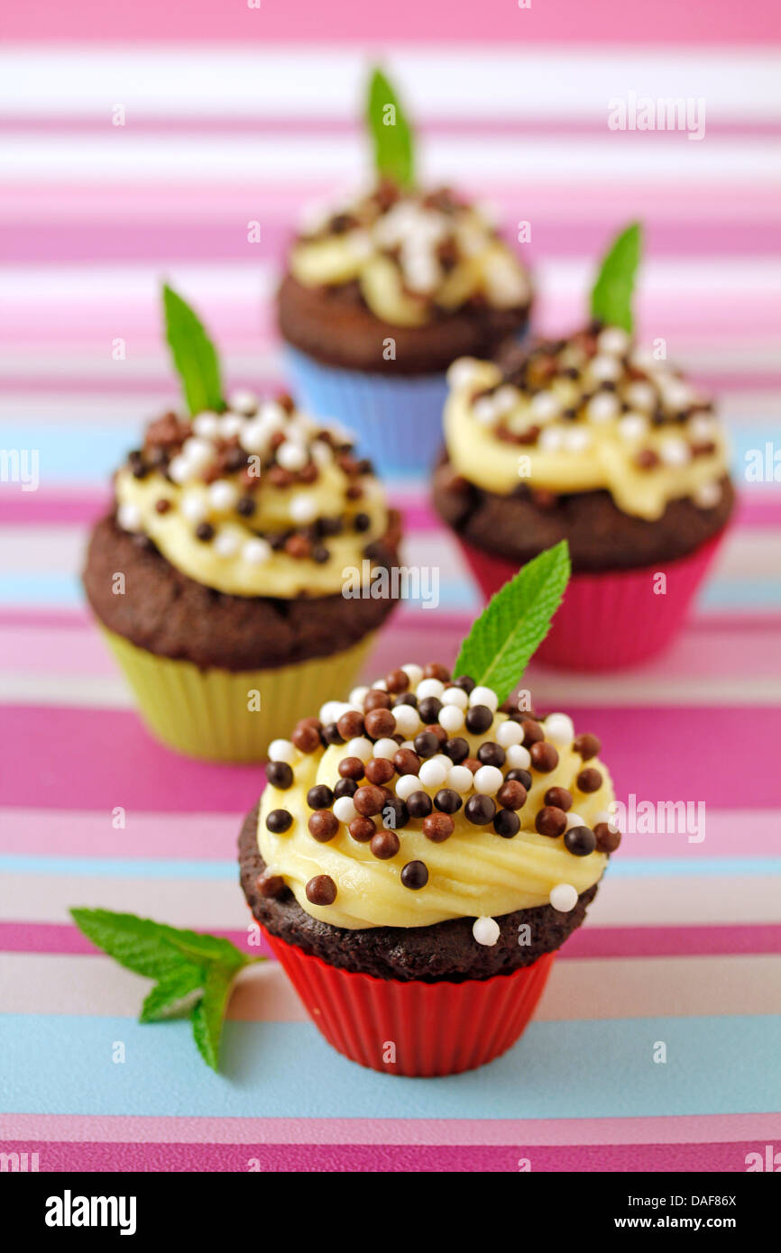 Cupcakes Double chocolat. Recette disponible. Banque D'Images