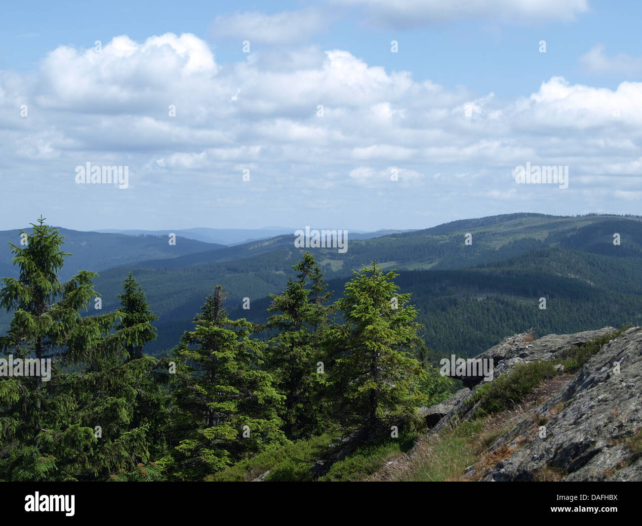 Vue depuis la montagne, Osser dans la région du parc naturel de la forêt bavaroise, Bavière, Allemagne Banque D'Images