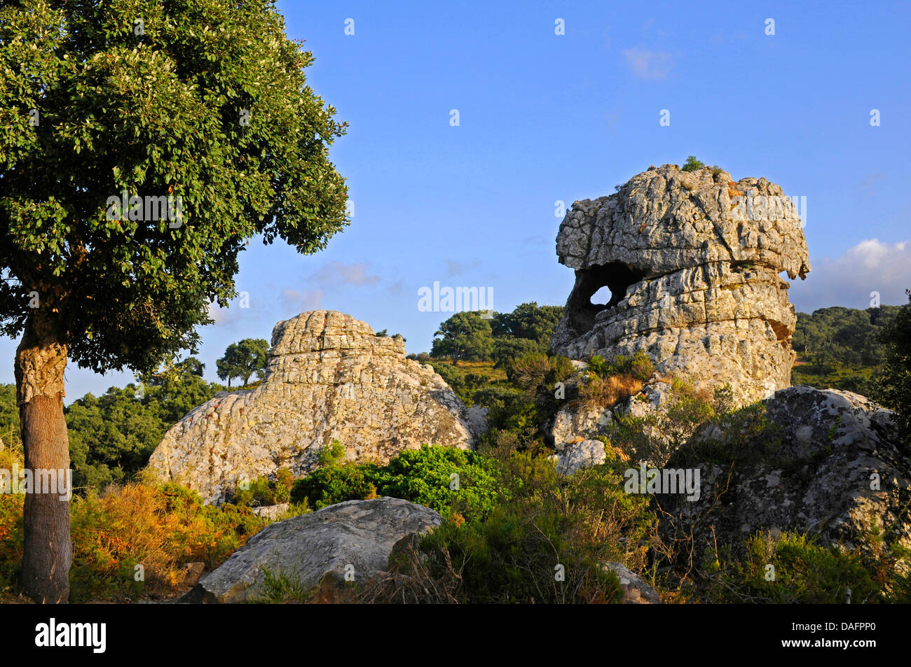 La Montera del Torero rock formation, Espagne, Andalousie, Alcornacales Naturpark Banque D'Images