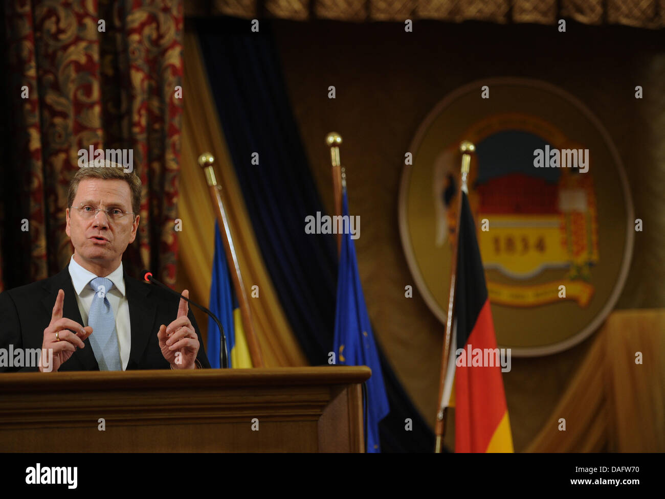 Le ministre des Affaires étrangères allemand Guido Westerwelle s'exprime à l'Université nationale Taras Shevchenko de Kiev, Ukraine, le 2 mars 2011. Photo : Hannibal Banque D'Images