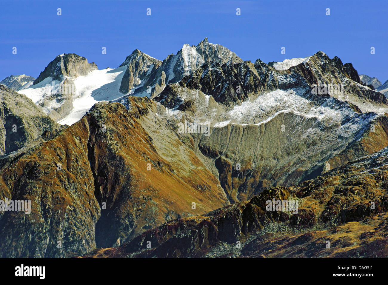 Vue de l'Eggishorn en direction de tenne, Hohsandhorn, Valais, Suisse, Ofenhorn, Oberwallis, Brig Banque D'Images
