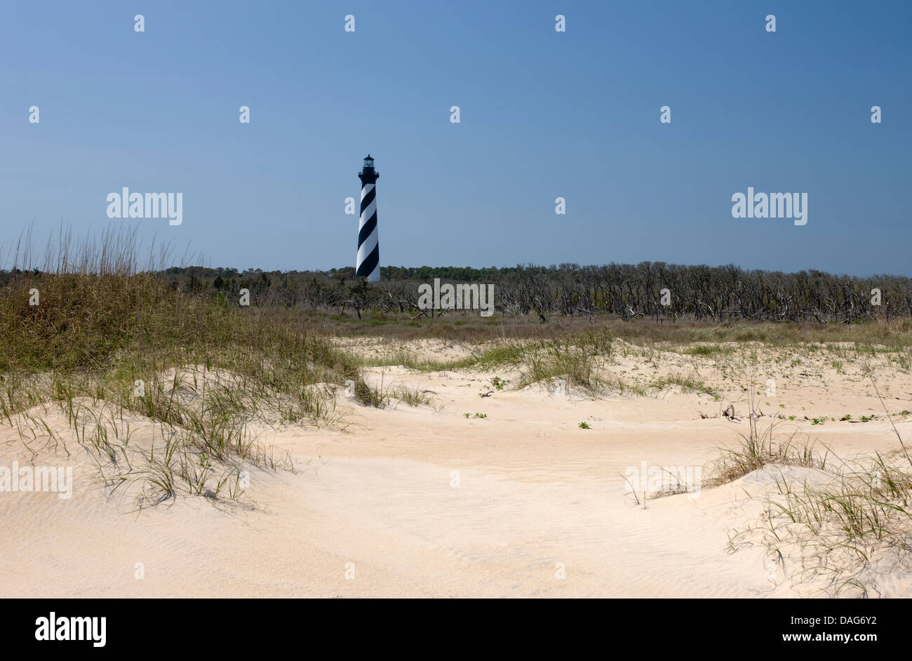 DUNES DE SABLE PHARE DU CAP HATTERAS EN NOUVELLE POSITION CAPE HATTERAS NATIONAL SEASHORE OUTER BANKS DE LA CAROLINE DU NORD USA Banque D'Images