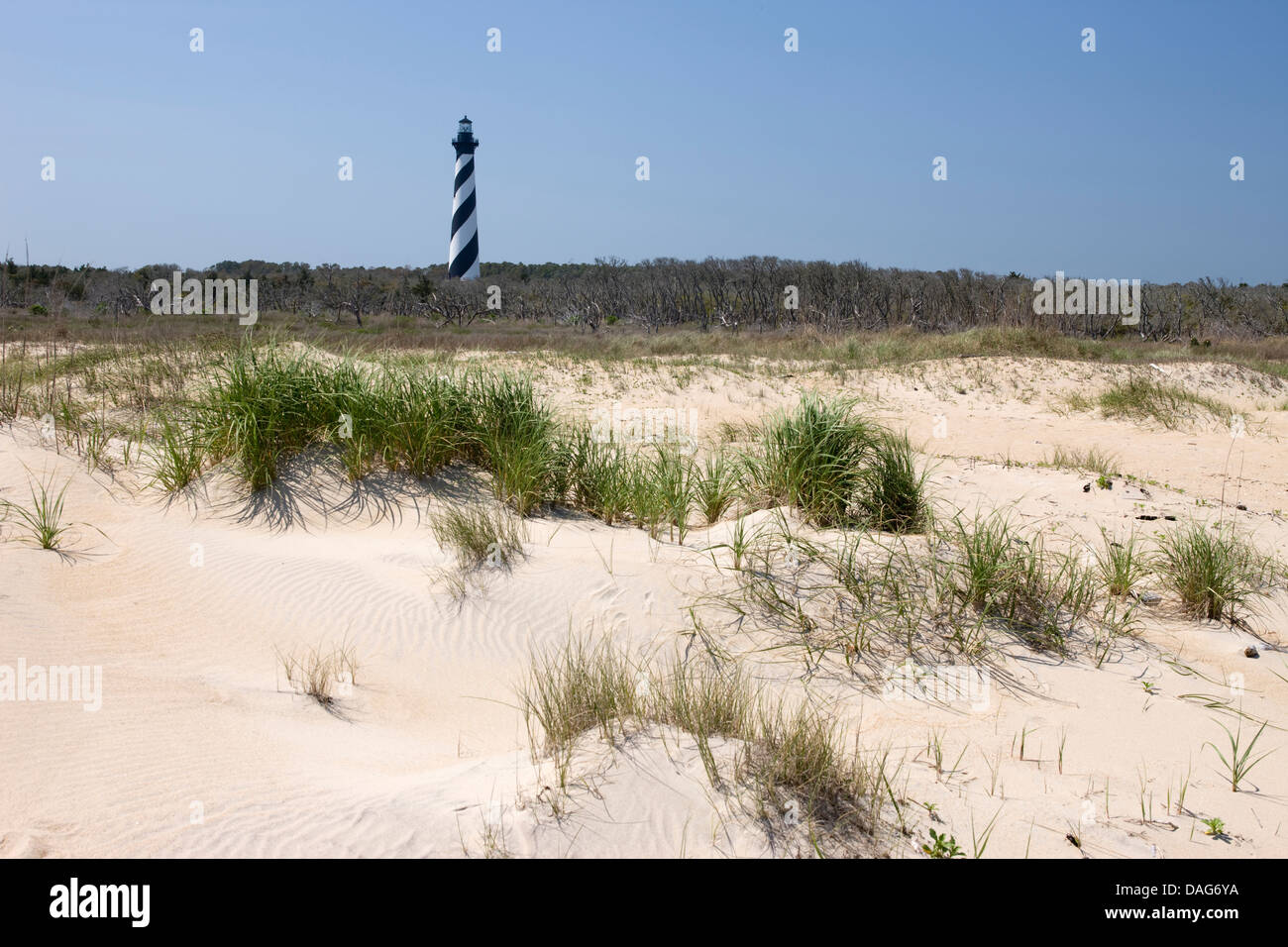 DUNES DE SABLE PHARE DU CAP HATTERAS EN NOUVELLE POSITION CAPE HATTERAS NATIONAL SEASHORE OUTER BANKS DE LA CAROLINE DU NORD USA Banque D'Images