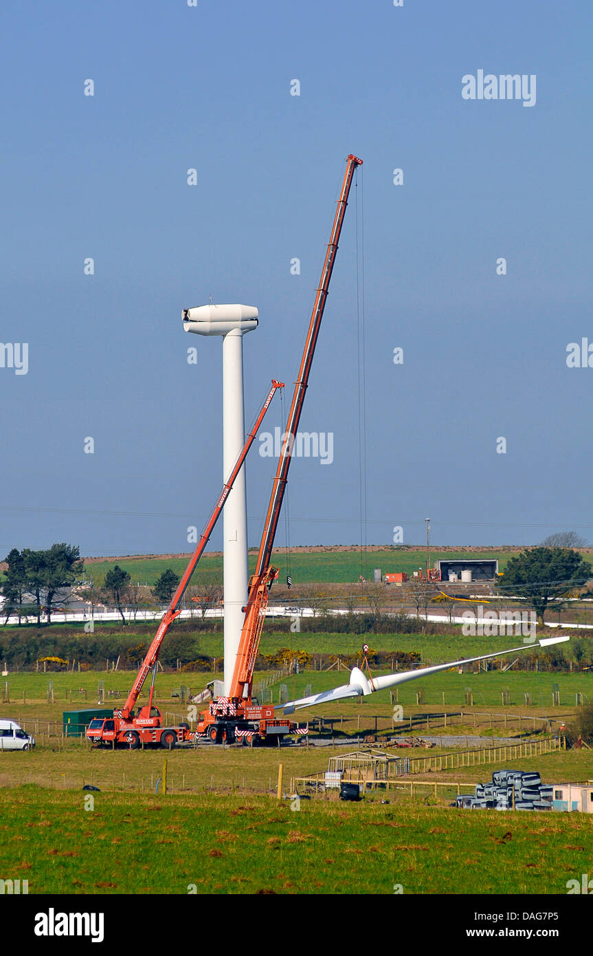 En maintenance d'éoliennes, Royaume-Uni, pays de Galles Banque D'Images