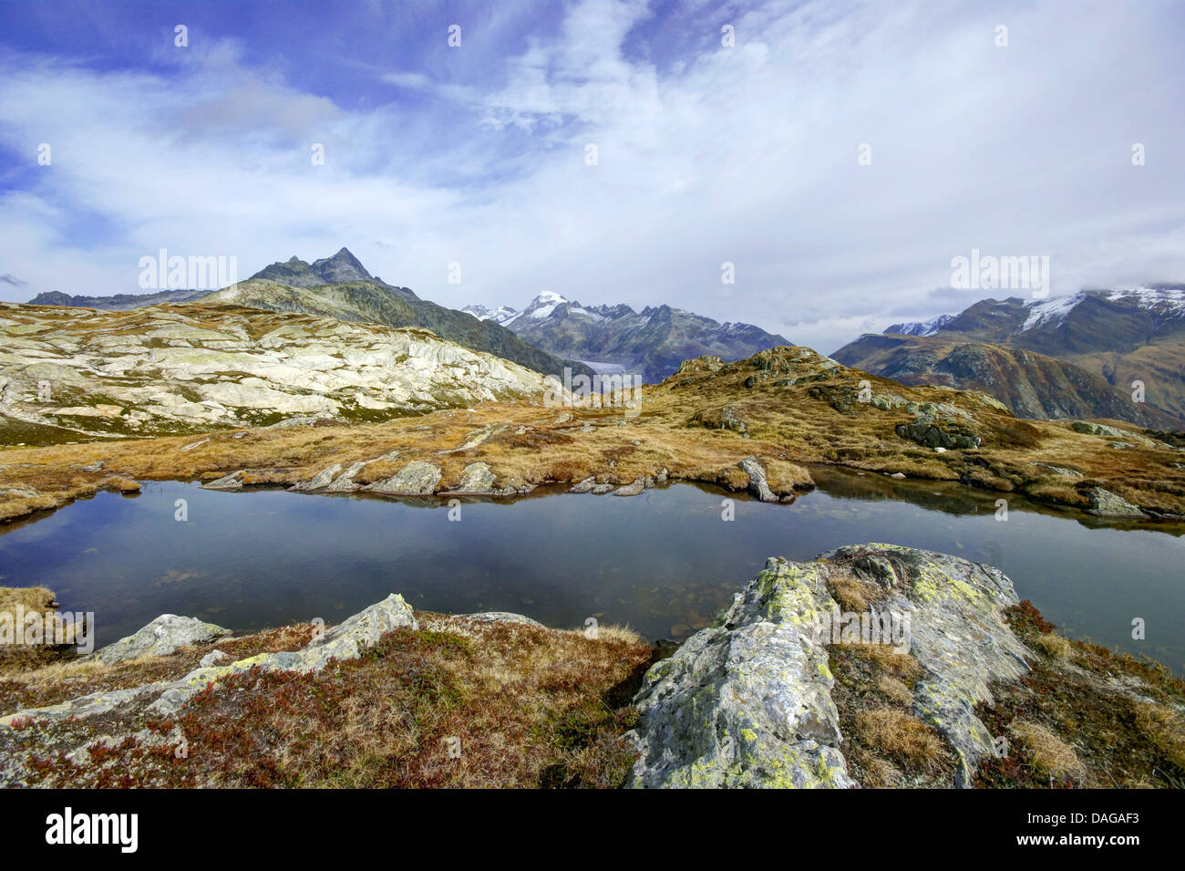 Voir à la zone de Grimselpass sur le glacier du Rhône, Suisse, Valais, Haut-valais, Valais Banque D'Images