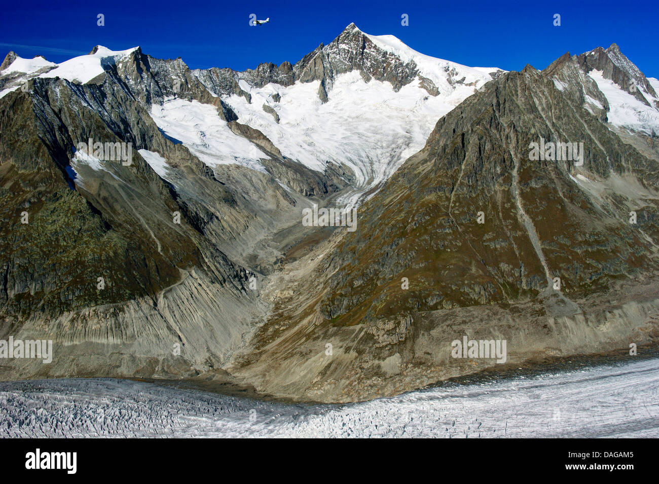 Vue depuis l'Eggishorn (2926 m) à l'Aletsch Glacier et l'Aletschhorn (4195 m), Suisse, Valais, Haut-valais, Valais Banque D'Images