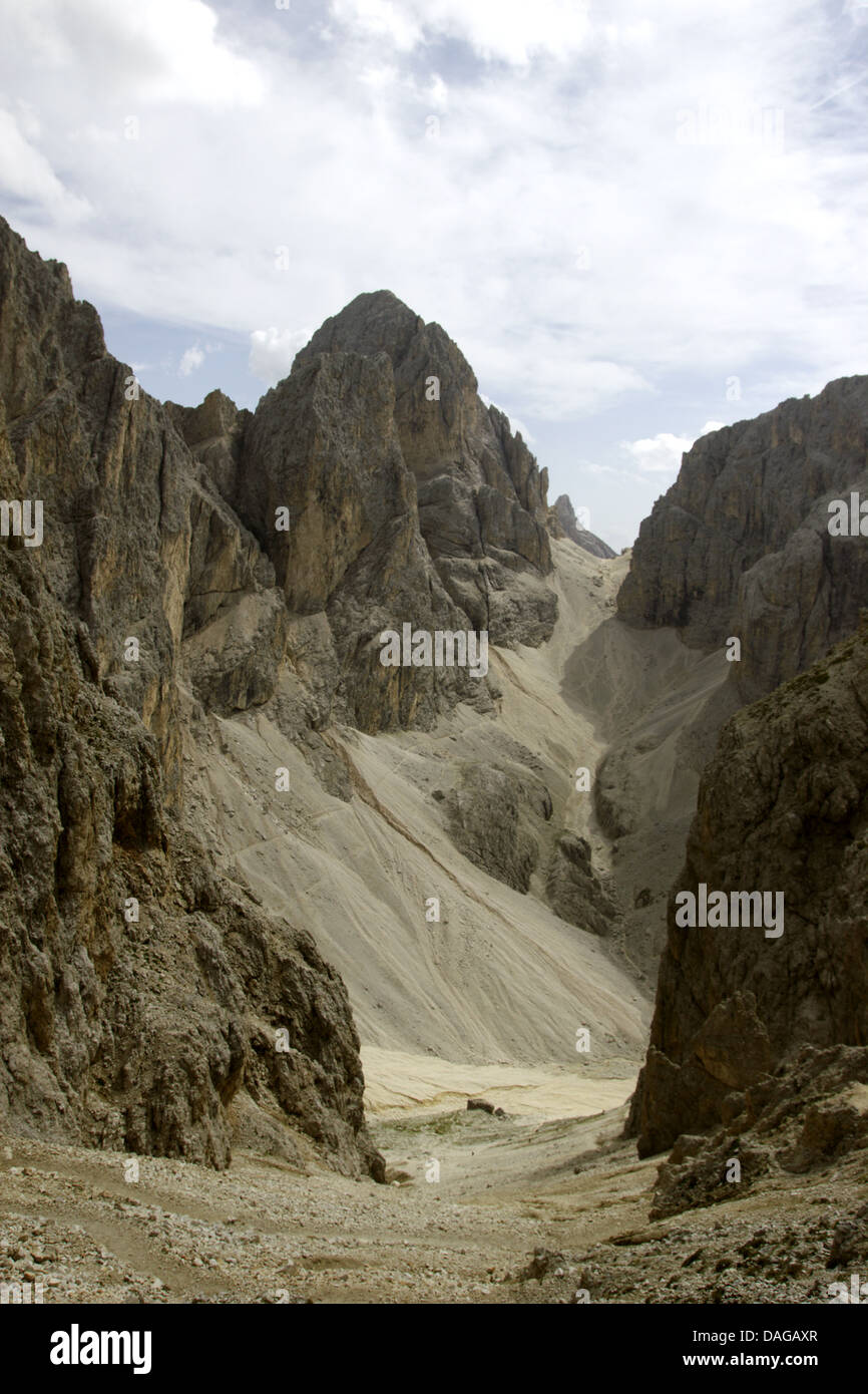 Vue depuis le Passo Molignon pour Kesselkogel Seekogel Grasleiten,, vallée, groupe Rosengarten, Italie, Dolomites Banque D'Images