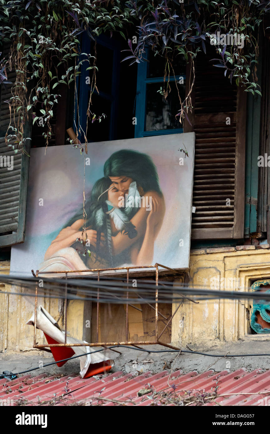 Les Peintures en vente dans les rues de Hanoi, Vietnam Banque D'Images