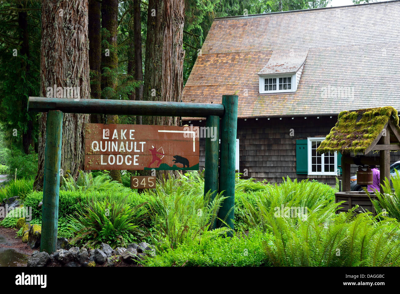 Signe de Lake Quinault Lodge. Olympic National Park, Washington, USA. Banque D'Images