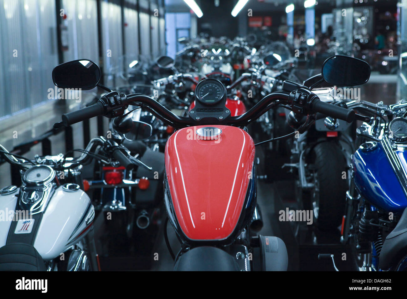 Motos Harley-Davidson sont visibles sur l'affichage à la Harley-Davidson museum à Milwaukee Banque D'Images