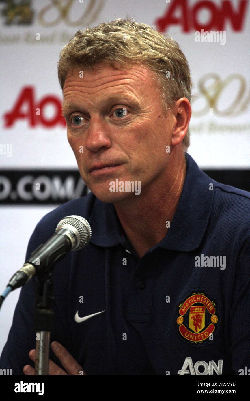 Bangkok, Thaïlande. 12 juillet 2013. Manager de Manchester United David Moyes assister à une conférence de presse à Rajmalanga Stadium. Manchester United est arrivé en Thaïlande pour avoir un match amical avec le Thai All-Star XI le 13 juillet à l'Rajmalanga Stadium dans le cadre de leur tournée de pré-saison de Bangkok, l'Australie, la Chine, le Japon et Hong Kong. Un Sahakorn Crédit : Piti/Alamy Live News Banque D'Images