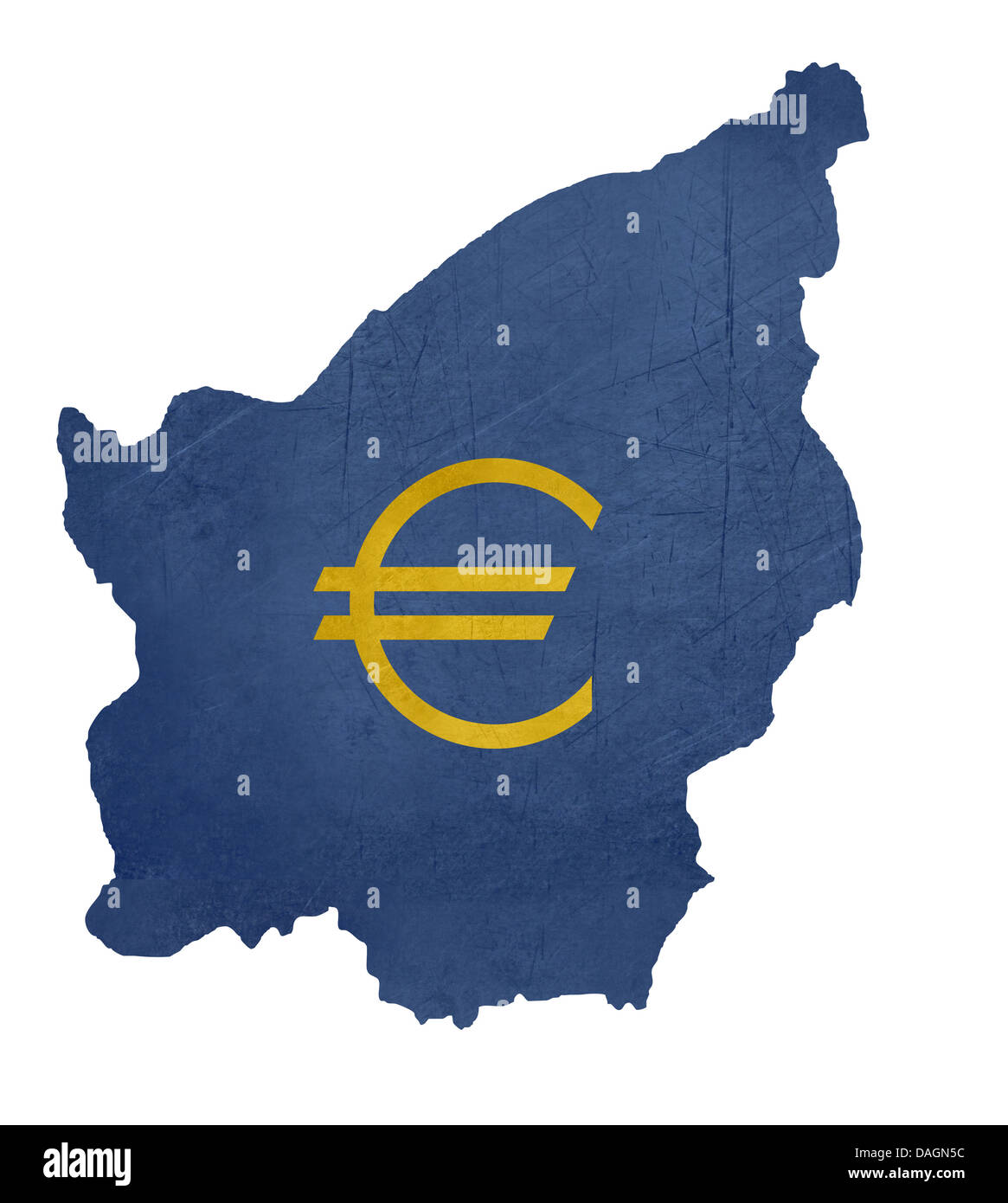 Symbole monétaire européenne sur la carte de San Marin isolé sur fond blanc. Banque D'Images