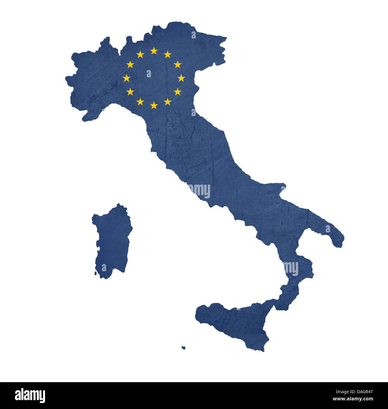 Carte de l'Italie drapeau européen isolé sur fond blanc. Banque D'Images