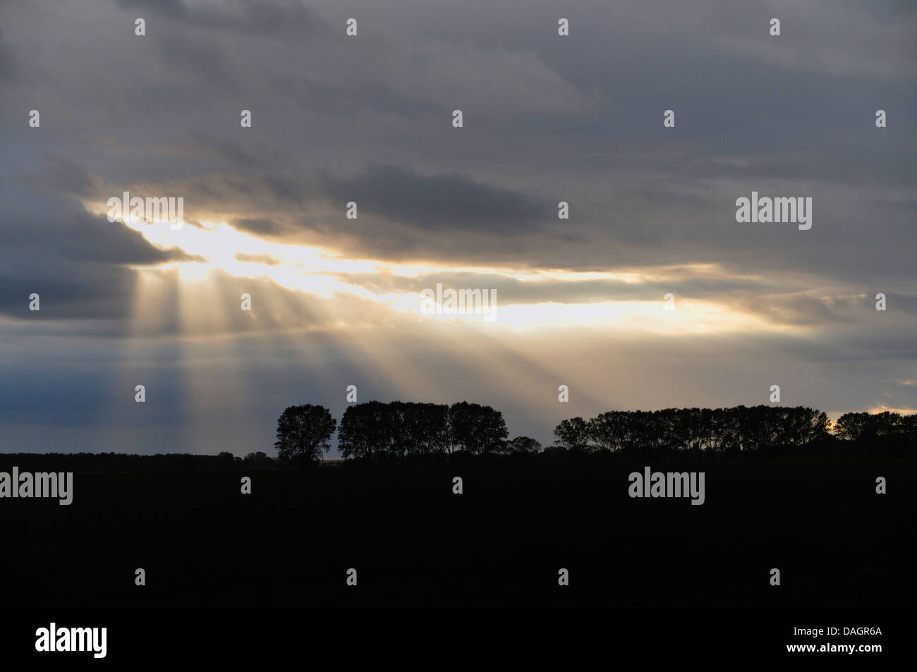 Derniers rayons de soleil en face d'un storm front, Allemagne Banque D'Images