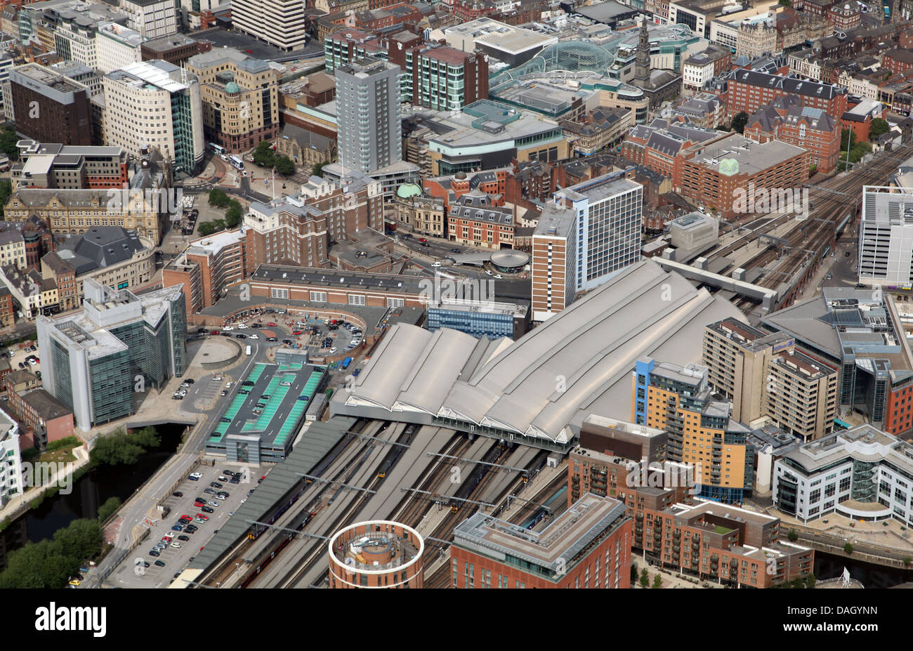 Vue aérienne de la gare de la ville de Leeds Banque D'Images