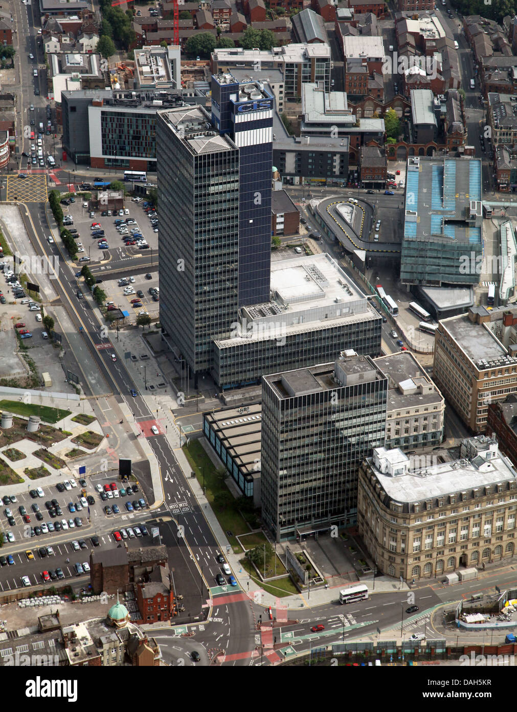 Vue aérienne du centre-ville de Manchester Banque D'Images
