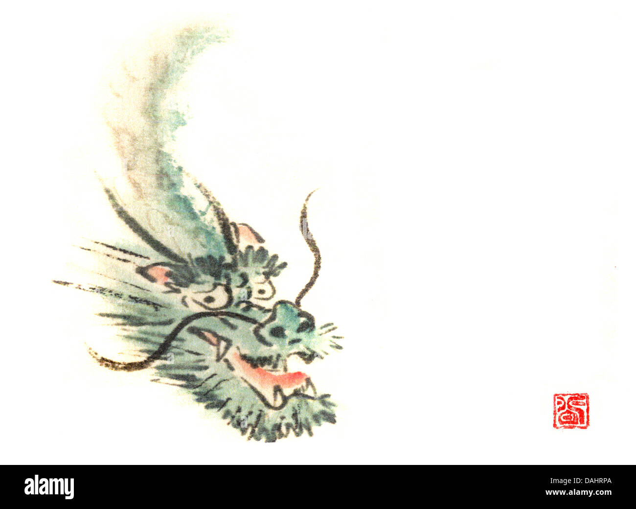 L'année du Dragon chinois. L'art de calligraphie peinte à la main de Naomi Saso de la préfecture de Nara, Japon. Banque D'Images