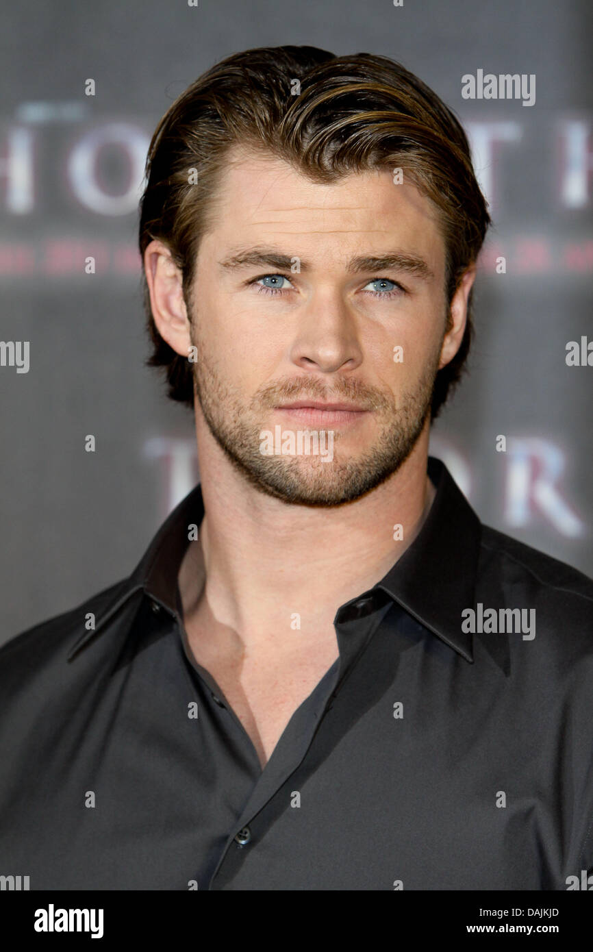 L'acteur australien Chris Hemsworth représente pour la promotion du film 'Thor' au Palais de Montgelas, l'hôtel Bayerischer Hof à Munich, Allemagne, 13 avril 2011. Photo : Hubert Boesl Banque D'Images