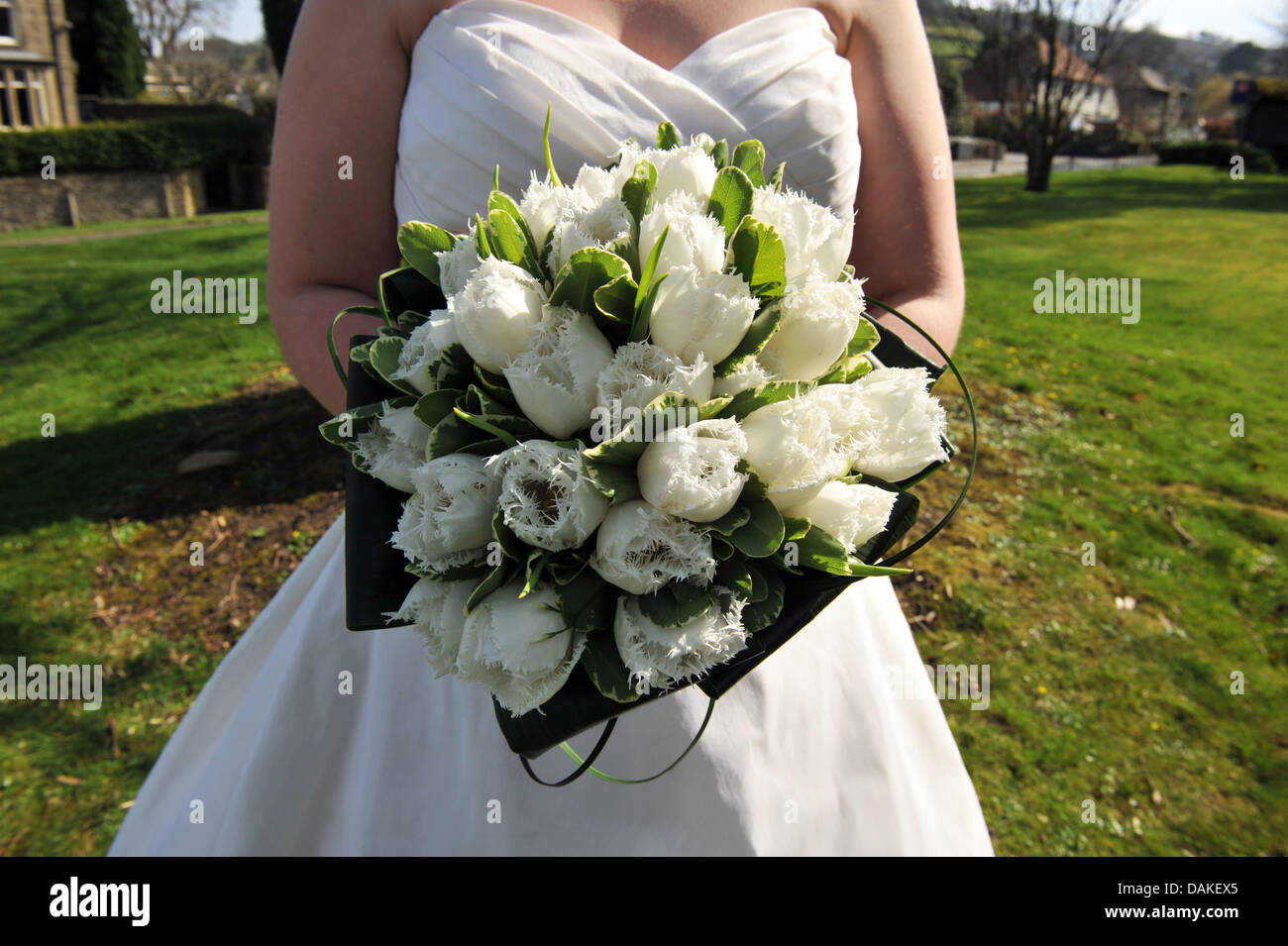 Un gros plan du bouquet de fleur de mariage de la mariée Banque D'Images