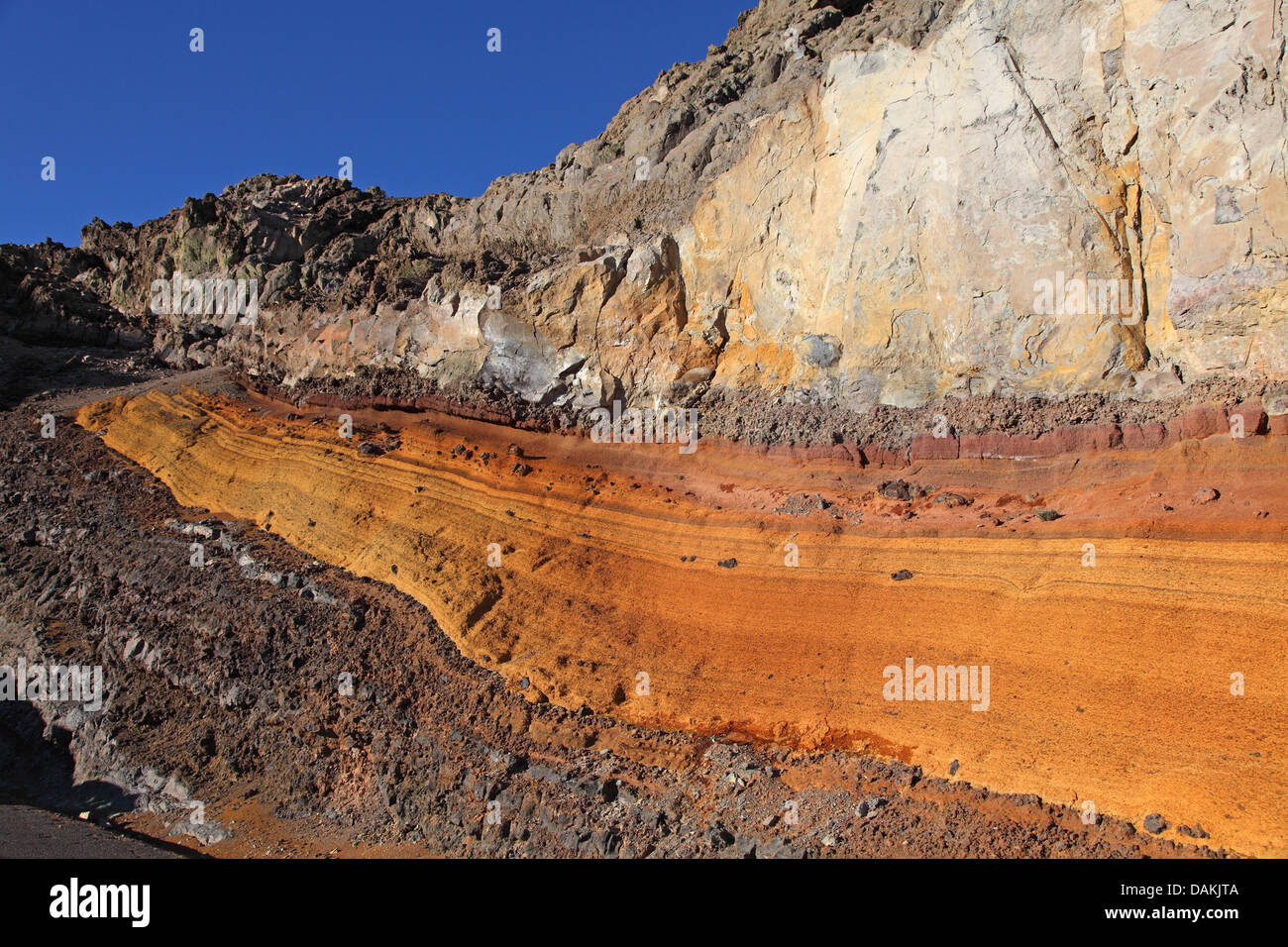 Les dépôts de sédiments sur les pentes de la Caldera de Taburiente, près de l'observatoire, Canaries, La Palma Banque D'Images