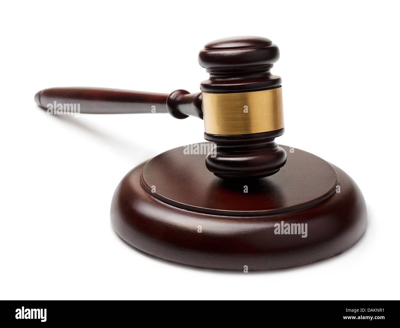 Wooden gavel et sound block isolated on white Banque D'Images