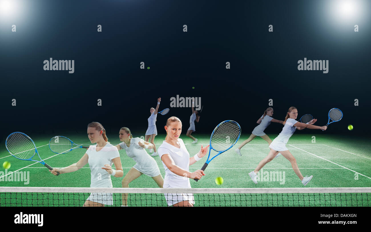 Plusieurs expositions de tennis player on court Banque D'Images