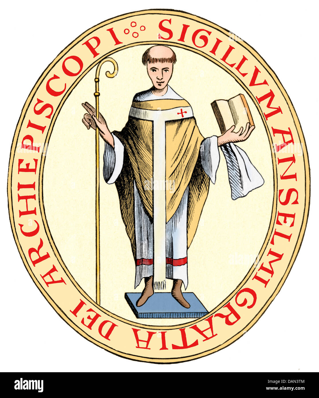 Anselme, Archevêque de Cantorbéry et moine bénédictin. Gravure sur bois couleur numérique Banque D'Images