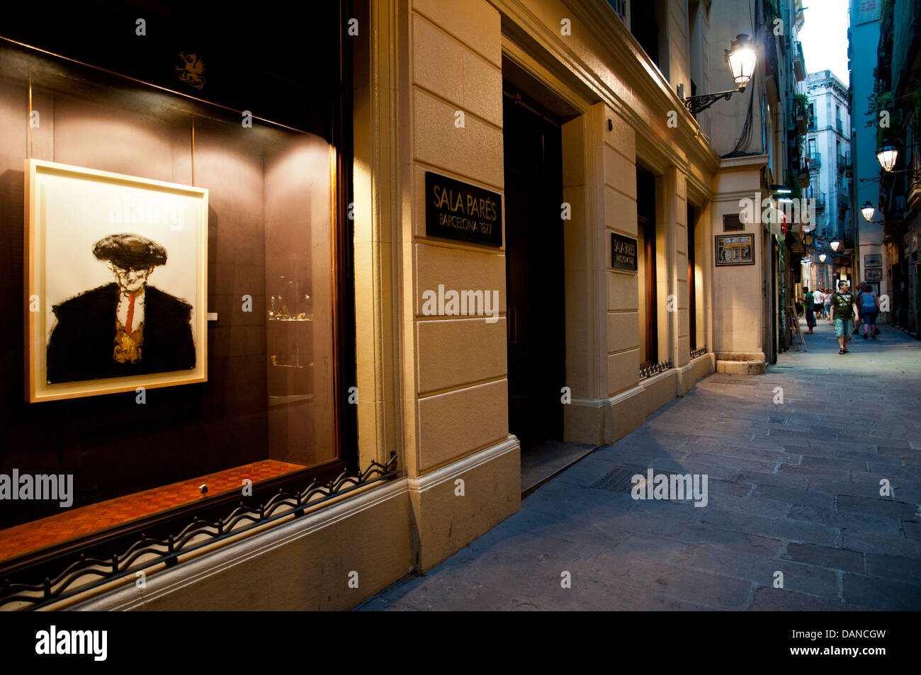 Sala Parés art gallery shop-window. Carrer Petritxol , Ghotic trimestre. Barcelone. L'Espagne. Banque D'Images