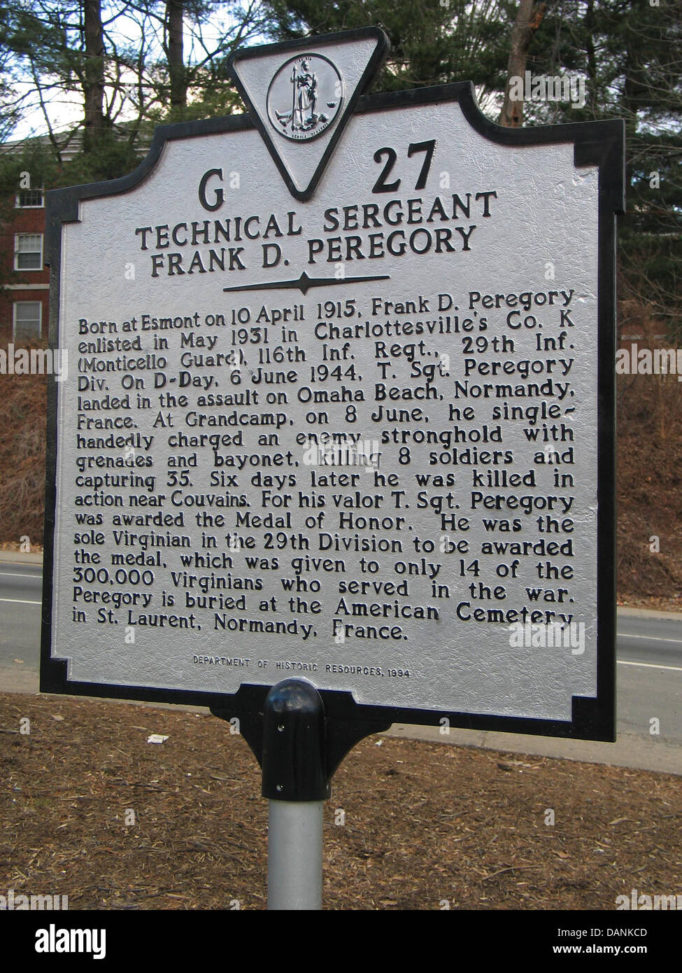 Le sergent Frank D. PEREGORY TECHNIQUE Né à Esmont, le 10 avril 1915, Frank D. Peregory enrôlés en mai 1931 dans la région de Charlottesville Banque D'Images