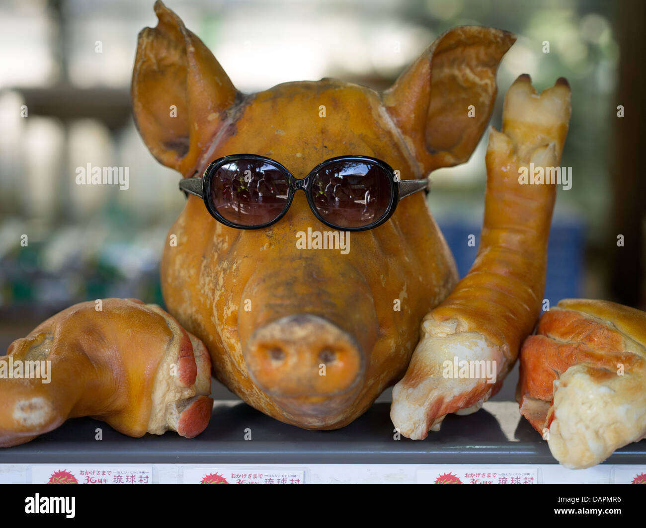 Les visages et les porcs trotters à vendre à Okinawa, Japon Banque D'Images