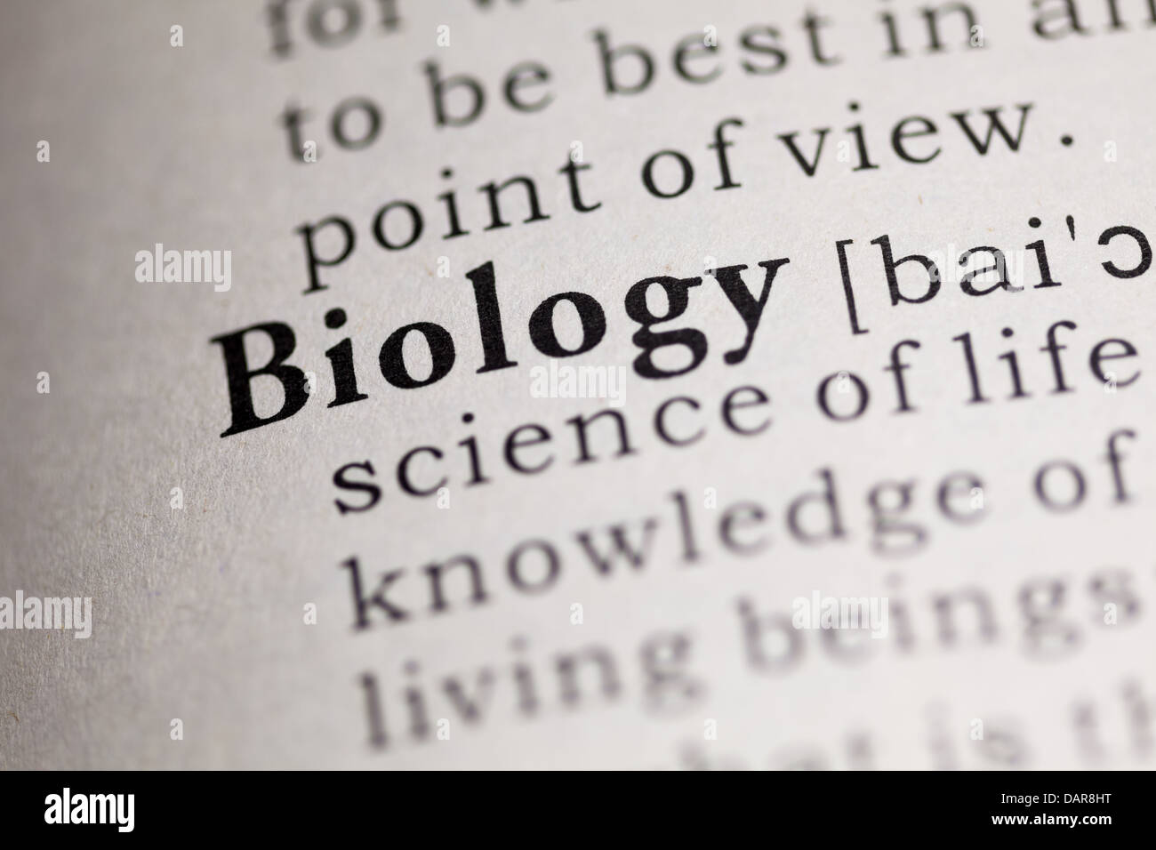 Faux dictionnaire, dictionnaire définition du mot Biologie. Banque D'Images
