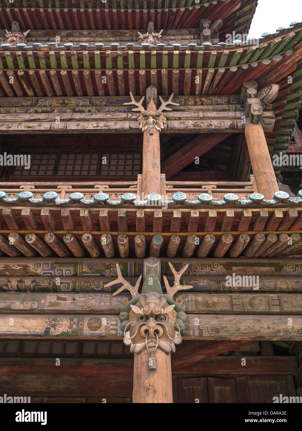 Bâtiment en bois de décoration. Grottes de Yungang. Shanxi. Chine Banque D'Images