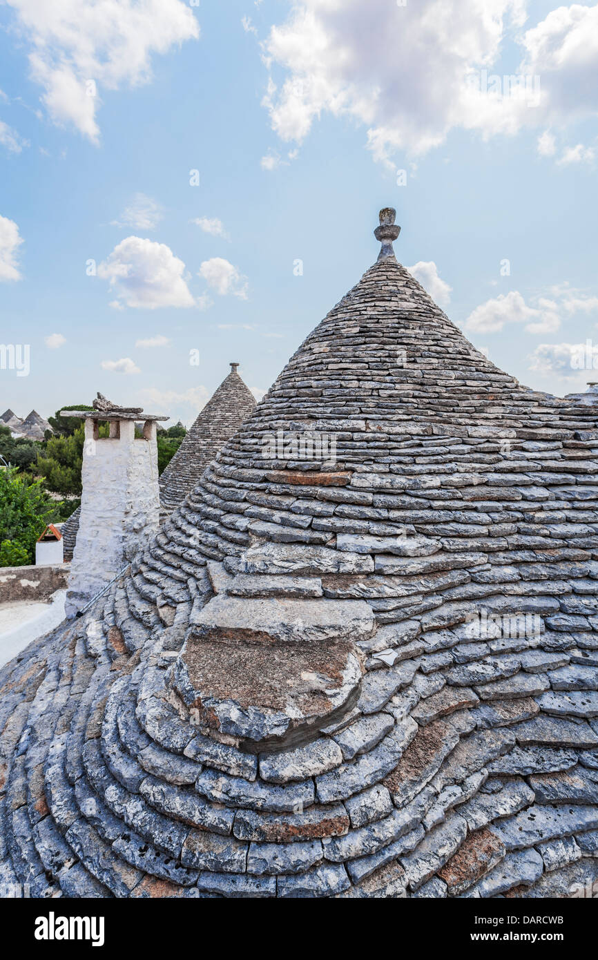 Toit en pierre traditionnelle de trulli dans Aberobello, Pouilles, Italie Banque D'Images