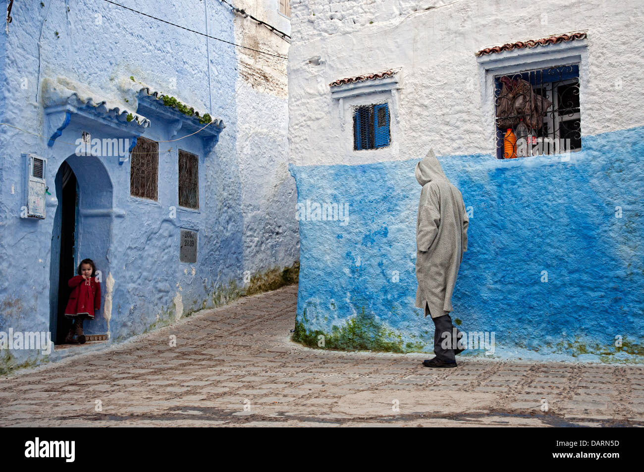 Blue rues dans la médina de Chefchaouen. Région du Rif, au Maroc Banque D'Images