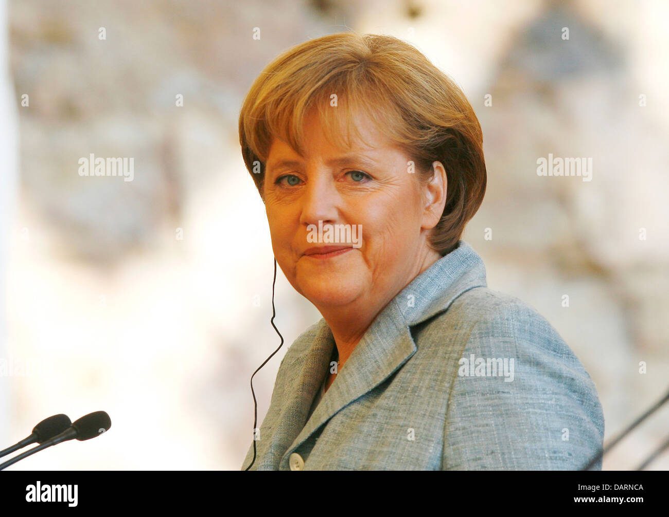 Angela Merkel, la chancelière allemande, vu lors d'une conférence de presse pendant une Hispano-German rencontrez tenue à Barcelone, Espagne. pol Banque D'Images