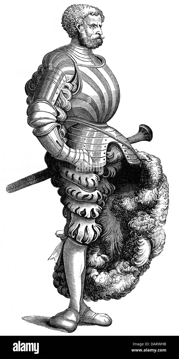 Allemagne, militaire, vers 1500, le chevalier allemand, gravure sur cuivre par Hans Burgkmair, de dessins et modèles industriels par Albrecht Duerer, à partir d'une collection 'Vita Imperatoris Maximiliani', l'artiste n'a pas d'auteur pour être effacé Banque D'Images